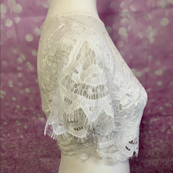 Lacey crop top, white, lined, full back zipper, NWOT - Picture 2 of 13